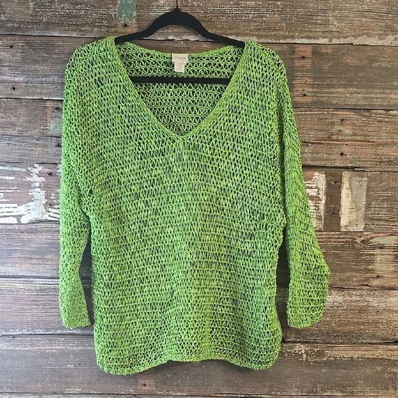 Chicos Green V-Neck Women's Sweater, SIZE 2 (L) - Picture 1 of 4